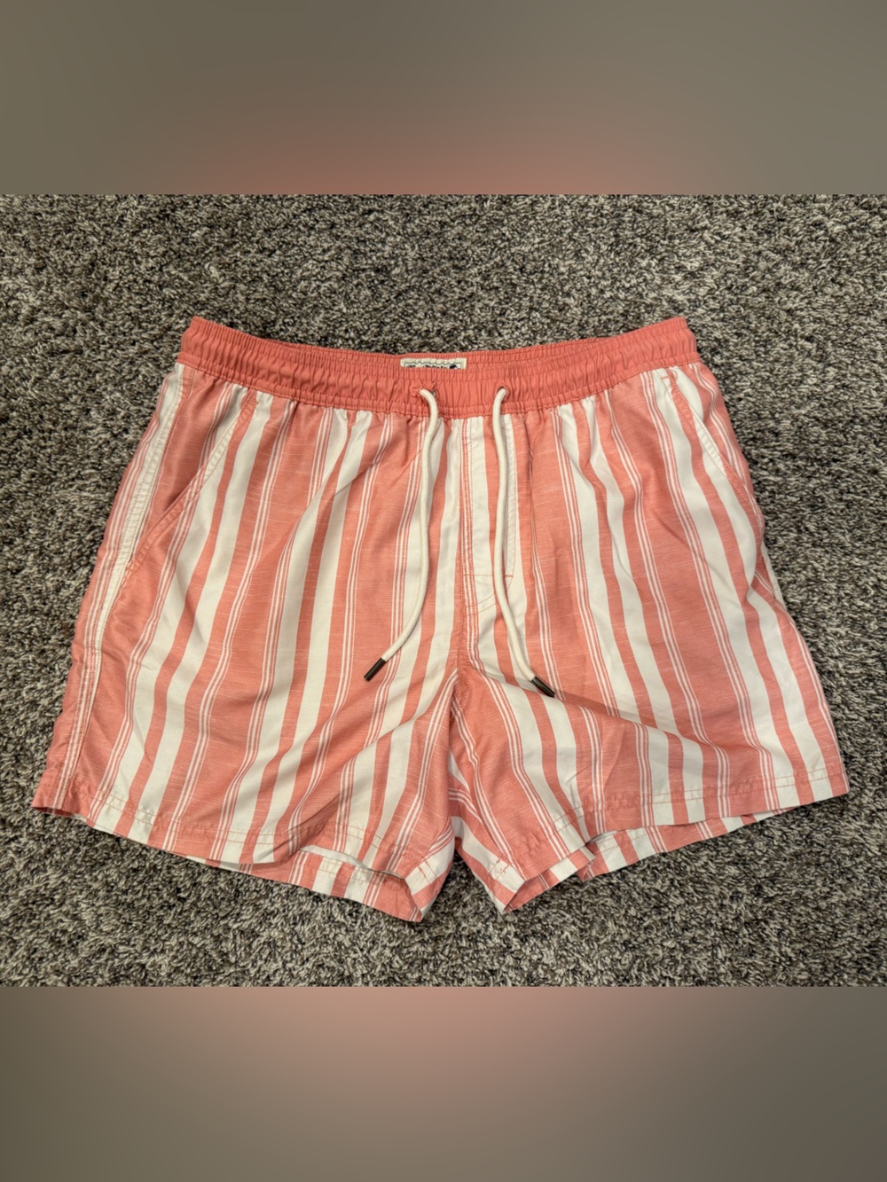 American Eagle Men's Medium Coral & White Striped Swim Shorts